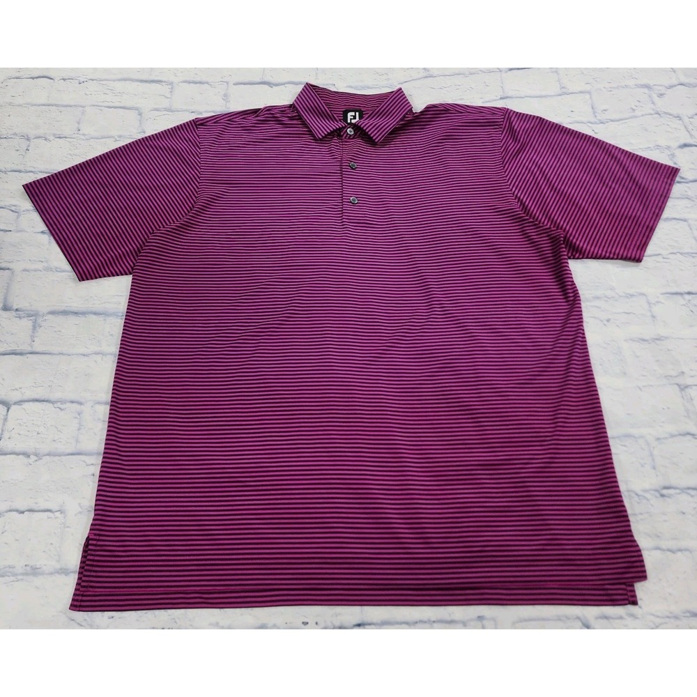 FootJoy MENS SIZE XXL Golf Polo Shirt Purple Black Striped Performance Stretch
